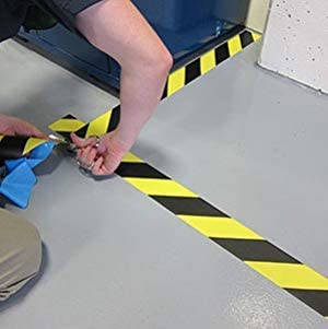 Black & Yellow Hazard Warning Safety Stripe Tape (2 Pack) 2 Inch x 108 Feet - Ideal for Walls, Floors, Pipes and Equipment.