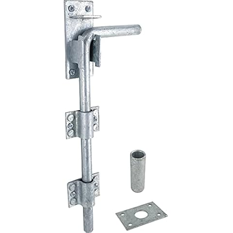 IRONTITE® Galvanised Gate Drop Bolt, Heavy Duty Gate Drop Bolts for Wooden Gates, Surface Mounted Gate Bolt Ideal for Garage Doors and Gates, 300mm (12") Cover