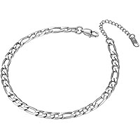 Richsteel Unisex Pulsera Tobillera Pie Joya Bisuteria para Tobillo, Eslabones Metal Cadenas Figaro Platinas