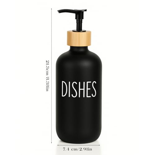 Image of Dimeho 4 Pcs Glass Soap Dispenser, Hand Soap Dispenser Set Black Refillable Shampoo Conditioner White Farmhouse Decor Accessories for Kitchen Bathroom