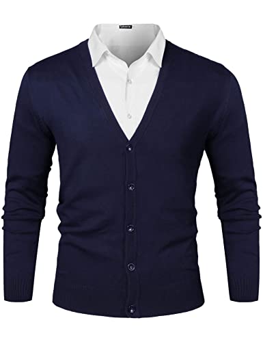 Sykooria Cárdigan de Punto Grueso para Hombre Manga Larga Cárdigan Hombres de Punto Cuello V Cierre de Botones y Bolsillos para Chaqueta Invierno