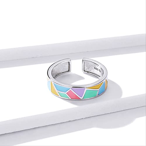Bague émail coloré géométrique d'exception avec anneau large ajustable dame - 5