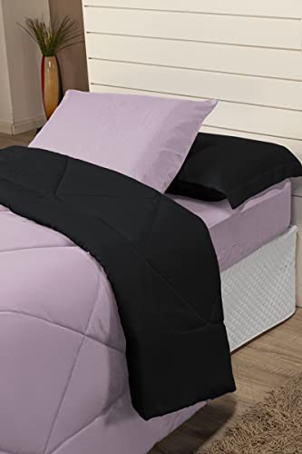 Kit Edredom Solteiro Dupla Face Ternura 04 pçs - Preto/Rosa