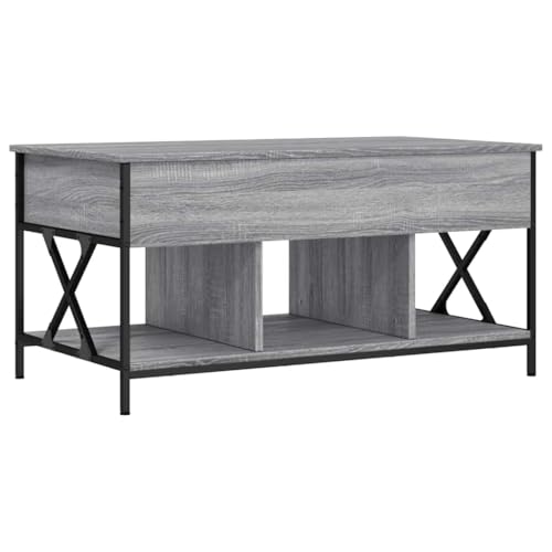 vidaXL Coffee Table w/Lift-Top Grey Sonoma 100x55x50 cm – Engineered Wood/Metal, Modern Living/Dining Room Convertible Table with Hidden Storage