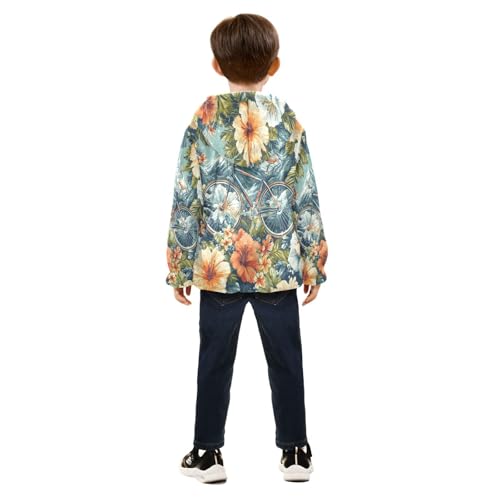 Bicycle Floral Mountain Toddler Fleece Jacket Girl Boys Hooded Fleece Jacket Coat Warm Outwear Zip-up 3-10T4