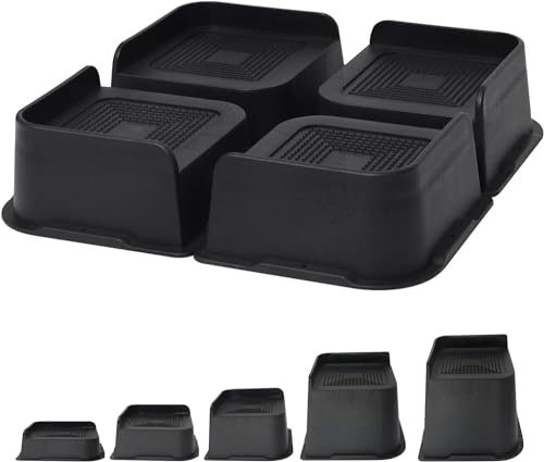 MYMULIKE Elevador de Muebles 5,1 cm, 7,6 cm, 10,2 cm, 15,2 cm o 20,3 cm Muy resistentes Elevadores de Muebles, Hasta 2721,6 Kg Diseño en forma de L Cama levanta Bloques para el sofá de escritorio