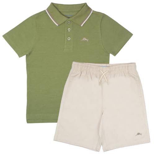 Image of Tommy Bahama Boys Short Sleeve Classic Polo Shirt & Elastic Waist Shorts Set, Casual 2-Piece Back to School Outfit for Kids
