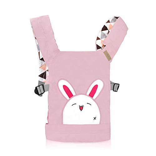 CUBY Doll Carrier Front and Back Soft Cotton for Kids Boys Girls Over 18 Months, Rabbit - Pink (Rabbit - Pink)