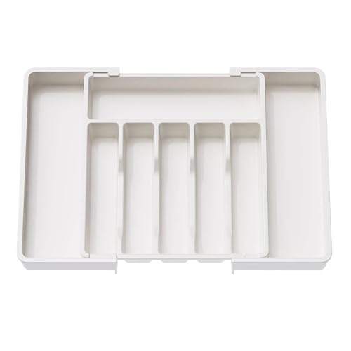 LSNNMU 1 bandeja de almacenamiento, organizador cubiertos ajustable, cajón con ranuras for compartimentos Para Almacenar(White)