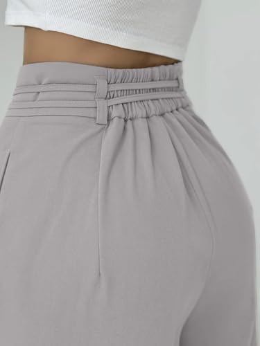 Image of Aahwan OffWhite Solid High Fabric Belt Waist Straight Korean Loose Pleated Wide Leg Trouser for Women's & Girl's
