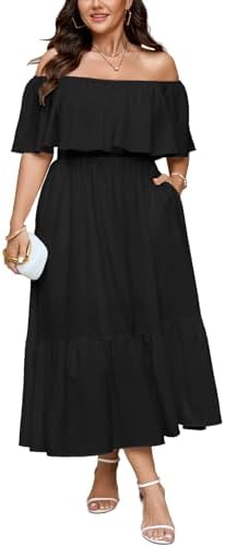 SCOMCHIC Womens Plus Size Wedding Guest Cocktail Dresses Off The ...