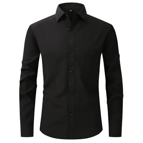Youkly Mens Shirts Long Sleeve Stretch Dress Shirt Casual Business Formal Wedding Work Shirts Men Button Down White Black Shirts (UK Alpha XL Regular Regular Black)