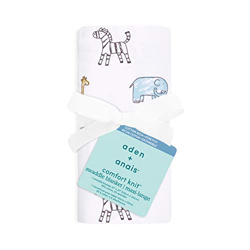 Image of aden + anais Comfort Knit Baby Swaddle Blanket for Newborn Girl and Boy, Super Soft Cotton with Spandex, Versatile Stroller Cover, Burp Cloth, Nursing Shield, 47 x 47 Inch, Jungle Jam