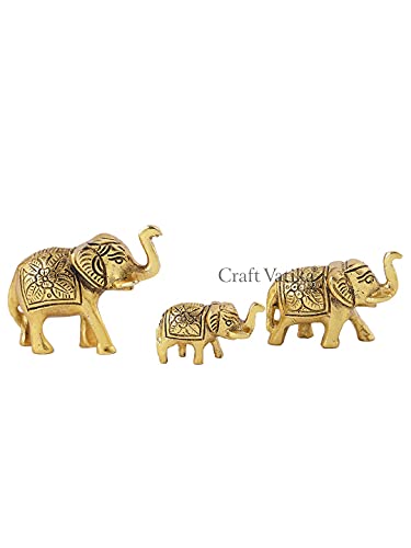 Image of CraftVatika Metal Trunk Up Elephant Family Statue Showpiece Figurine Fengshui Vastu Lucky Decorative Items for Home Decor Living Room Office Desk Desktop Decoration and Gifting (Set of 3) (Pack of 10)