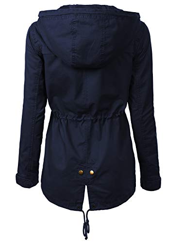 Mixmatchy Women's Lightweight Military Safari Anorak Utility Junior Fit Hoodie Jacket Navy Blue 1Xl #TOP2