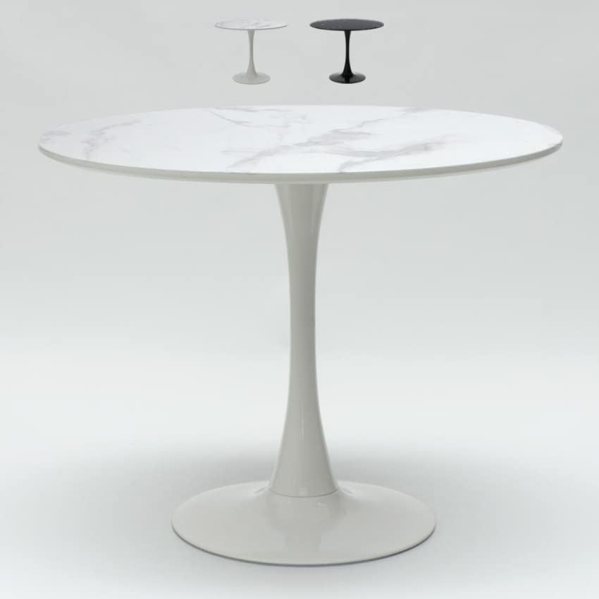 Mesa de Comedor Redonda Goblet 80 cm Efecto mármol - Blanco