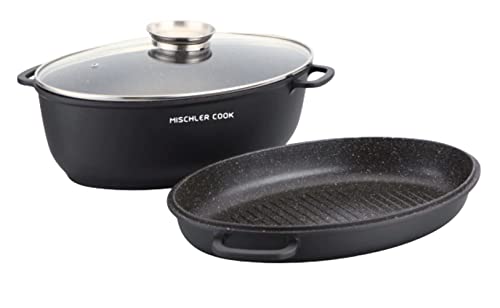 Imagen de Mischler Cook 3 Piece Black Aluminium and Glass Oval Frying Pan Set