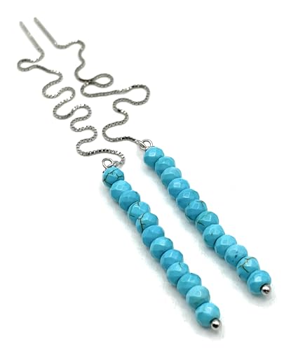Boucles d'oreilles longues jade turquoise et argent 925 pendantes pour femme