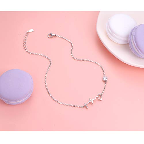 S925 Sterling Silver Adjustable Foot Chain Boho Beach Jewelry Cross Heartbeat And Heart Ankle Bracelet Faith Hope Love Anklets For Women Ladies Teen Girls Easter Gifts #TOP7