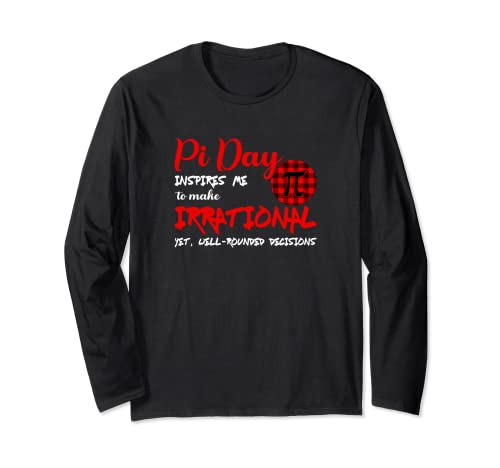 Buffalo Plaid Pi Symbol Pi Day Inspires Me Math Lover Maglia a Manica