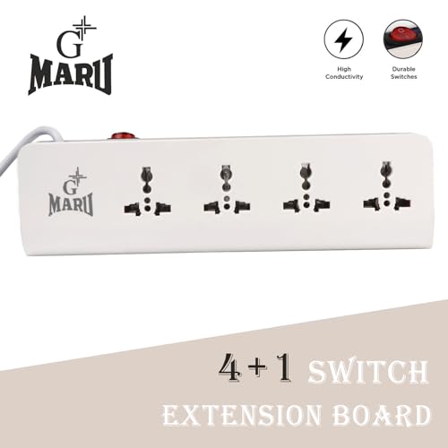 Image of GMARU Extension Board with 4 + 1 with Master Switch | Our Product has Indicator in The Switch Itself | Wire Length 1.5 Meter | Safety Shutter & 4 sockets | Extension Cord for Home Appliances