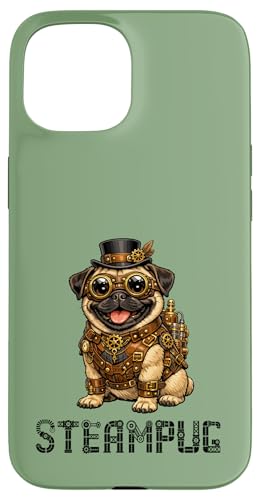 Steampug Steampunk Pug Dog �L���[�g�ȃX�`�[���p���N�E�p�O�� ���g�����B���e�[�W�E�X�`�[���p�O �X�}�z�P�[�X iPhone 15 �p