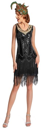 Image of Women Flapper Dresses 1920s V Neck Beaded Fringed Great Gatsby Club & Night Out Dresses