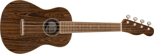 Fender Zuma Exotic Concert Ukulélé Noyer Doigter Bocote - Les Beatles, Paul McCartney, John Lennon, RIngo Starr, George Harrison Fender Zuma Exotic Concert Ukulélé Noyer Doigter Bocote