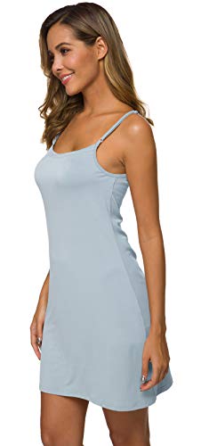 Image of AUHEGN Women's Basic Adjustable Spaghetti Strap Cami Slip Mini Dress