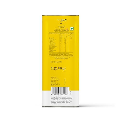 Image of Jivo Extra Light Olive Oil - 3 Litre | Imported from Spain | Recommended for Daily Cooking - Roasting, Frying, Baking & All Types of Cuisines | Low in Saturated Fat