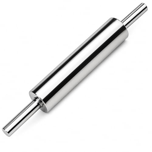 Mariyab Stainless Steel Rolling Pin Non-Stick Easy to Clean Durable & Hygienic Baking Tool for Roti Pizza Dough Pastry Cookies Professional Kitchen Utensil