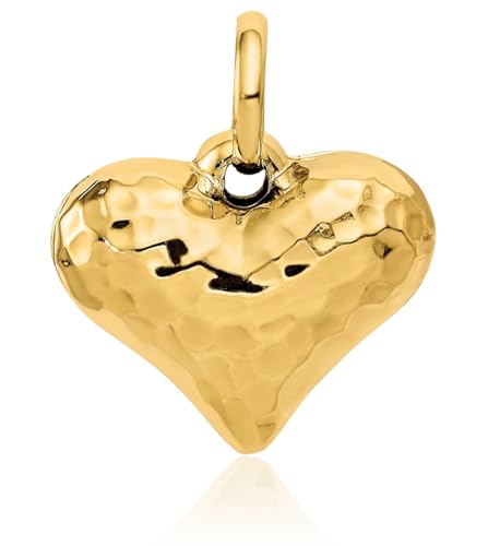 IceCarats 14K Solid Yellow Gold Hammered Heart Necklace Love Pendant Charm3