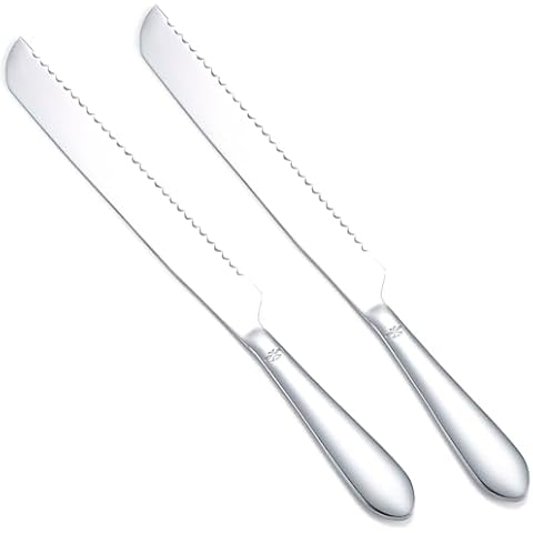 Eisinly Bread Knife, 2 Piece 13 Inches Serrated Bread Knives, Professional Design One-piece Stainless Steel Bread Slicing Knife for Baker, Baking Lover Efficiently Cutting Homemade Bread, Silver Cover
