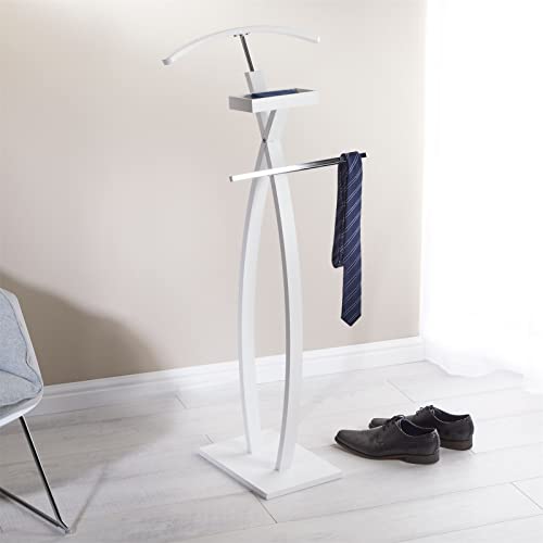 IDIMEX Valet de Chambre Robin Valet de Nuit Porte vêtements, Structure en Bois laqué Blanc