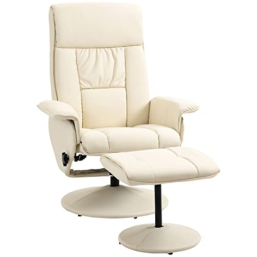 HOMCOM Sillón Relax reclinable hasta 135° con asiento giratorio y reposapiés a juego, 78x84x110cm, Crema