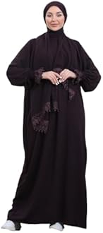 East West Souk Elegant One-Piece Abaya and Prayer Dress Crepe Solid Color | Lightweight and Comfortable | Hijab Abaya Suit