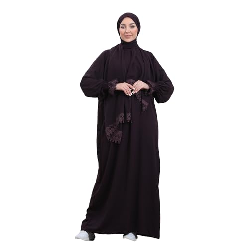 East West Souk Elegant One-Piece Abaya and Prayer Dress Crepe Solid Color | Lightweight and Comfortable | Hijab Abaya Suit