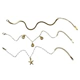 TEMOOUES Cadena de serpiente de concha de estrella de mar de acero inoxidable ajustable para apilar todos los días, capa de acero inoxidable