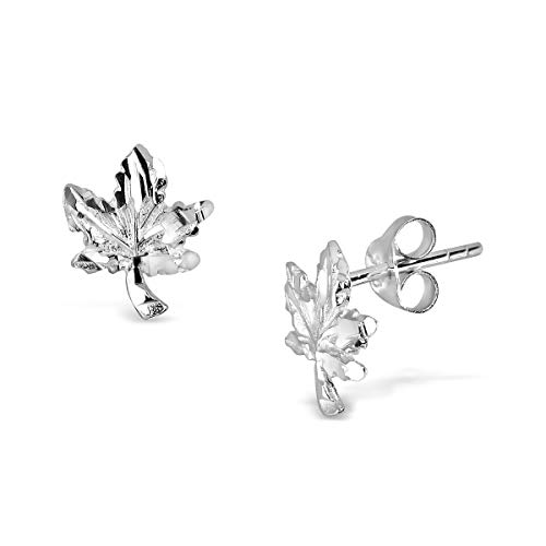 WithLoveSilver 925 Sterling Silver Tiny Diamond Cut Maple Leaf Canada Stud Earrings