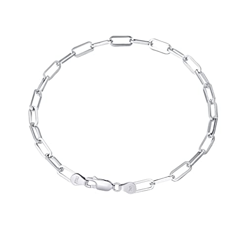 Bhubrea 5Mm Paperclip Bracelet For Men Solid 925 Sterling Silver Diamond Cut Paper Clip Bracelets For Women White Gold Plated Jewelry Gift, 7.5 Inch #TOP16