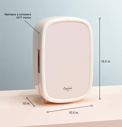 Image of Cooluli Beauty 12L Skincare Fridge - for Makeup, Cosmetic & Facial Skin Care Products - for Women & Teen Girls - Pearl White Mini Fridge for Bedroom & Bathroom Vanity - Interior LED Lights