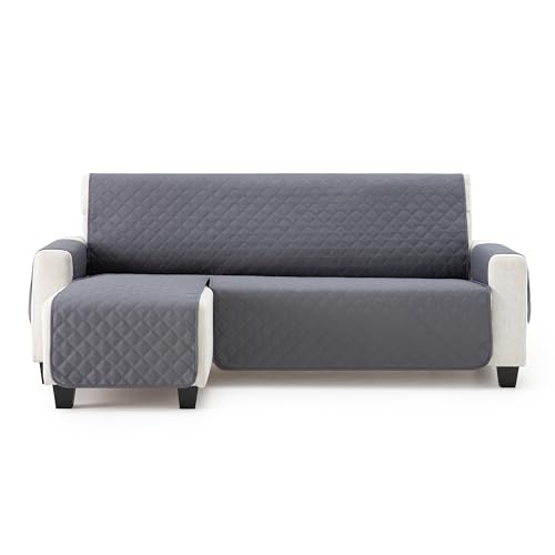 MAXIFUNDAS | Cubre Sofá Chaise Longue Acolchado Brazo Izquierdo | Tamaño 280cm | Color Gris | Cubre Cubre Sofá con Cintas Traseras | Modelo MAUI
