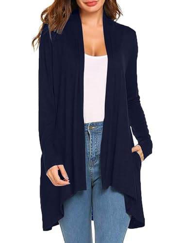 Image of Women's Drape Front Open Cardigan Casual Lightweight Long Sleeve Cardigans Flowy Tops with Pockets