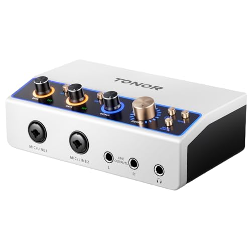 TONOR Interfaccia Audio per Podcast, Mixer Audio a 2 Canali XLR con RGB per Creatori di Contenuti,...