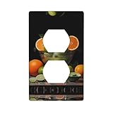 Plaque murale décorative duplex - Prise électrique - Interrupteur de qualité supérieure - Pour décoration d'intérieur - 11,4 x 7 cm - Imprimé orange et citron vert