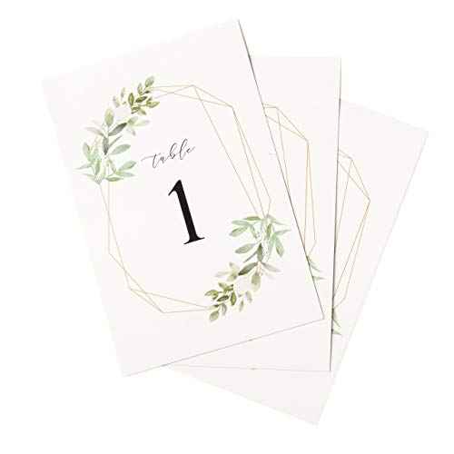 Rustic Greenery Wedding Table Numbers, 1-25, Centerpiece Decorations, Double Sided 4x6 Greenery Geo Style Design, Numbers 1-25 & Head Table Card Included