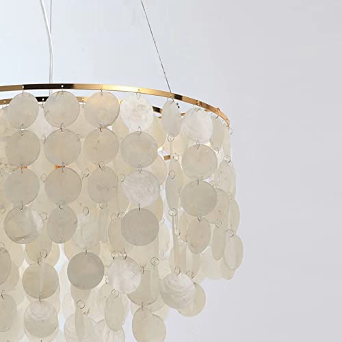 Poserion 1-Light Gold/Capiz Shell Mini Chandelier Modern Elegant Coastal Theme Pendant Ceiling Fixture Hanging Lamp For Dining Room, Dining Table, Bedroom, Kitchen, D15 X H13.4 #TOP2