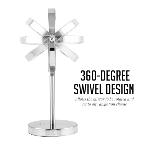 Image of OVENTE 6'' Tabletop Vanity Makeup Mirror, Nickel Brushed MNLT60BR1X7X | Double Sided Round Magnifying Table Mirror with 1X /7X Magnification, 360 Rotation, Perfect for Dresser Bedroom Office Travel