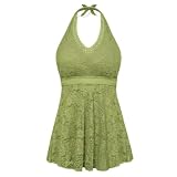 Conjunto de 2 Piezas para Mujer, Traje de baño con Escote en V, sin Tirantes, Cintura Alta, Acolchado, con Encaje, Parte Superior de baño + Braguitas, Traje de baño, Verde Claro, M