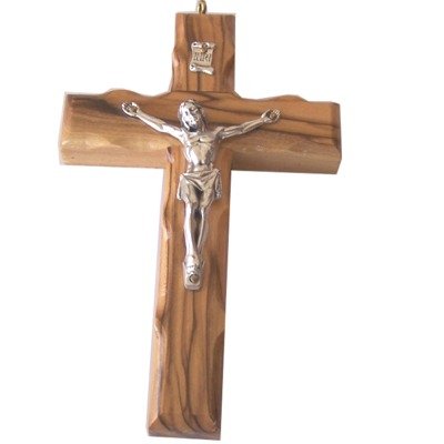 Holy Land Market Extra Large olive wood Wall Rosary Crucifix with hook (16cm - 6.25")